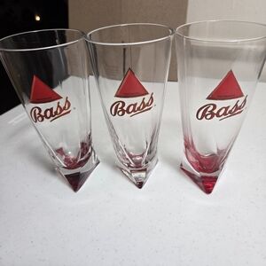 Bass Ale Red Triangle Bottom Beer Glasses. 16oz.? Set Of 3.